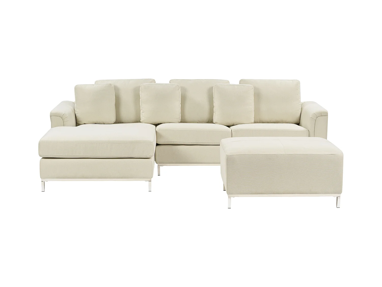 Canapé Angle à gauche en Tissu Beige et Pouf Ottoman Housses Amovibles Oslo