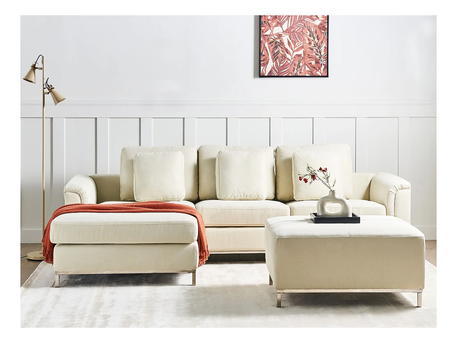 Modernes Ecksofa mit Ottomane rechtsseitig beige Polsterbezug Oslo