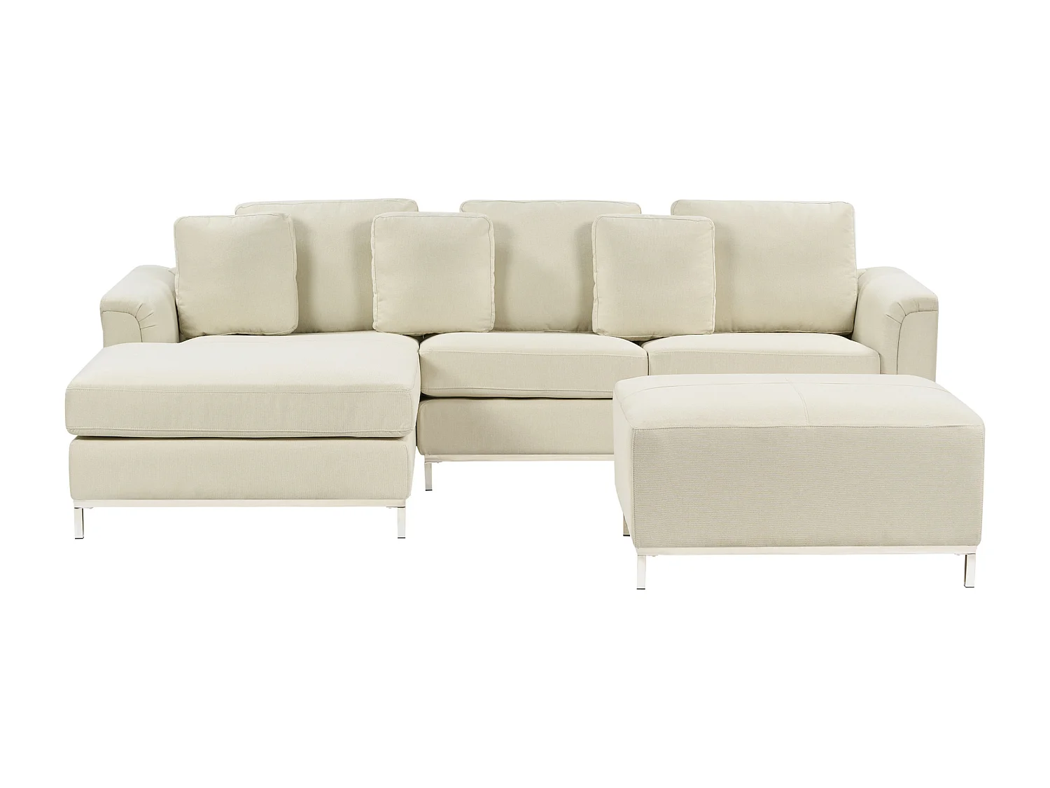 Canapé d'angle OSLO Tissu Beige clair avec ottoman 5 places Côté droit