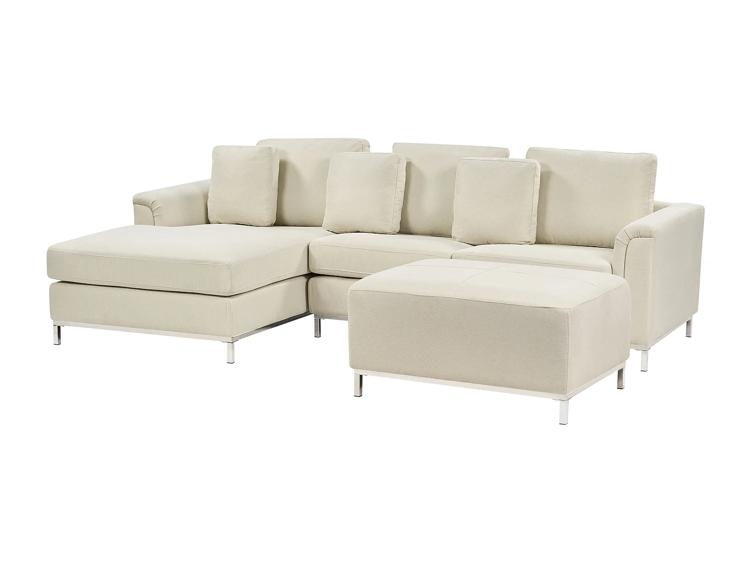 Canapé d'angle OSLO Tissu Beige clair avec ottoman 5 places Côté droit