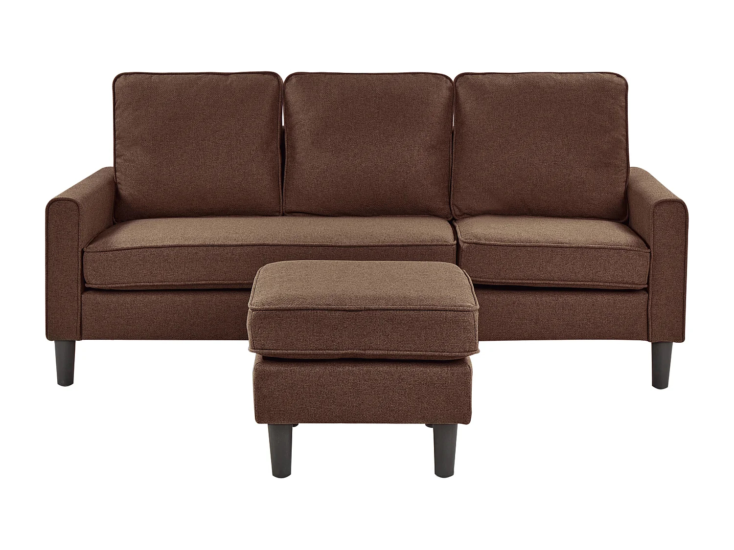 3-Sitzer Sofa Stoffbezug Braun mit Ottomane Armlehnen schwarze Beine Avesta