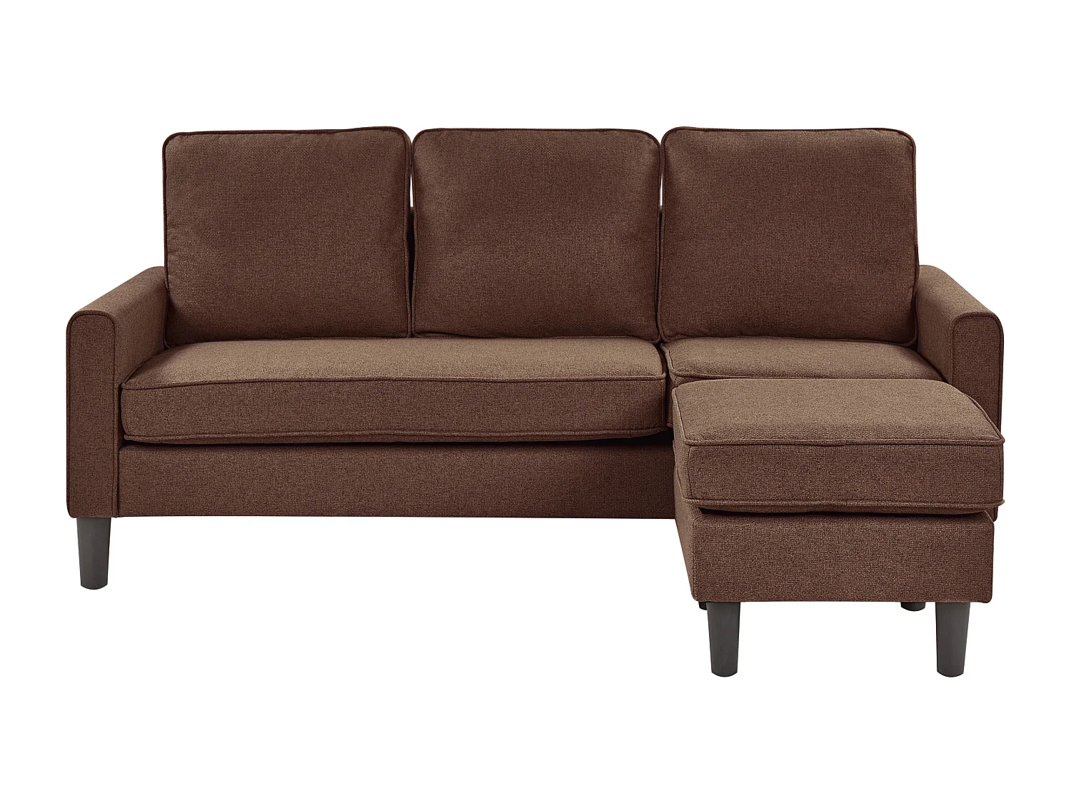 3-Sitzer Sofa Stoffbezug Braun mit Ottomane Armlehnen schwarze Beine Avesta