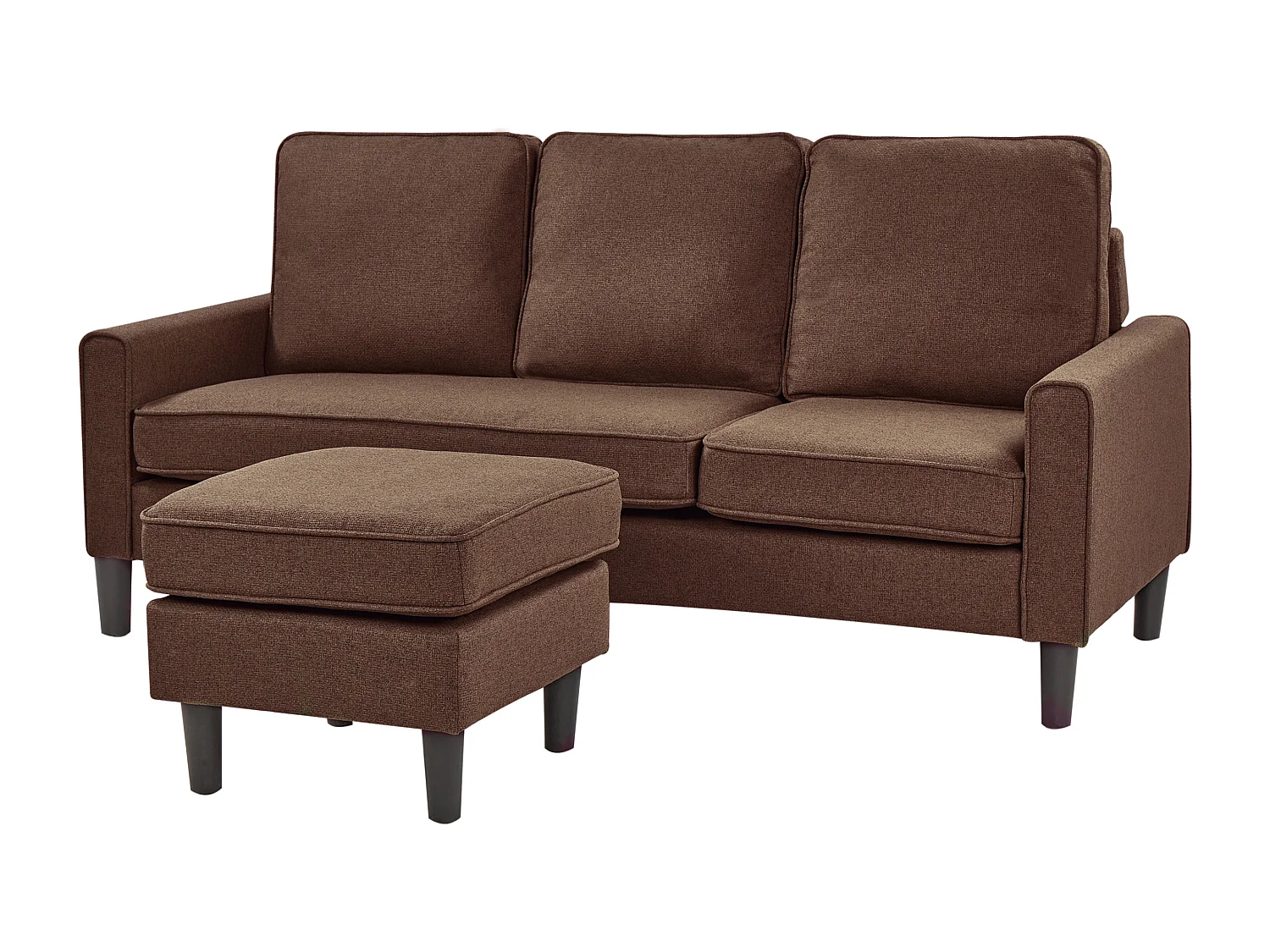 3-Sitzer Sofa Stoffbezug Braun mit Ottomane Armlehnen schwarze Beine Avesta