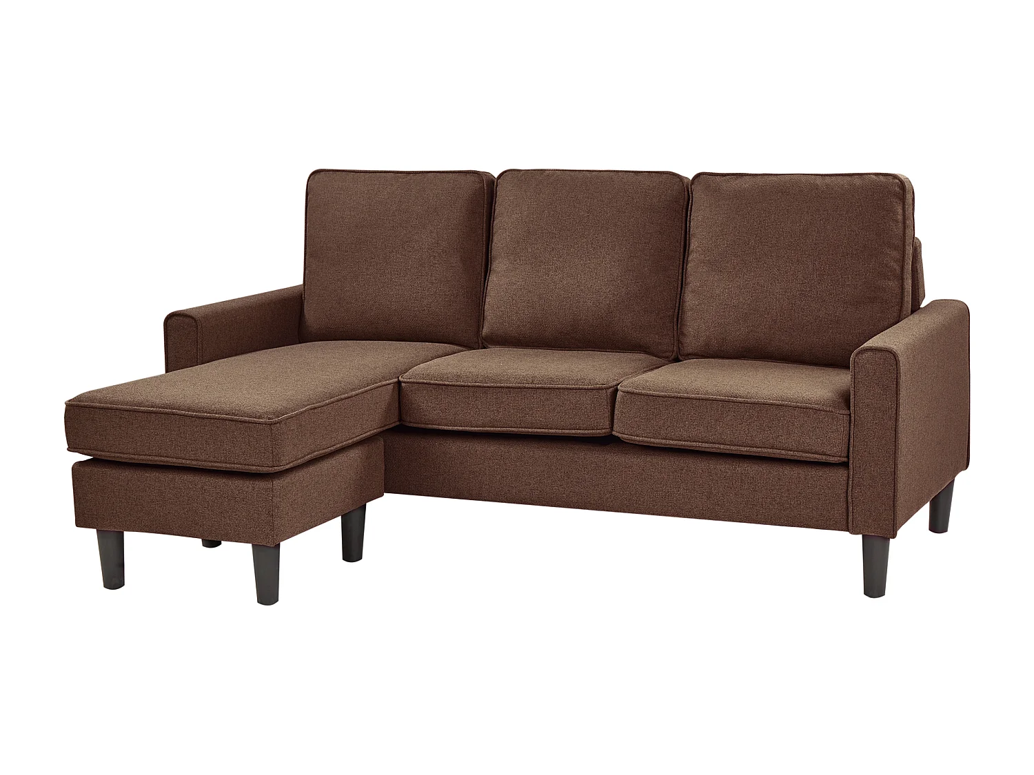 3-Sitzer Sofa Stoffbezug Braun mit Ottomane Armlehnen schwarze Beine Avesta