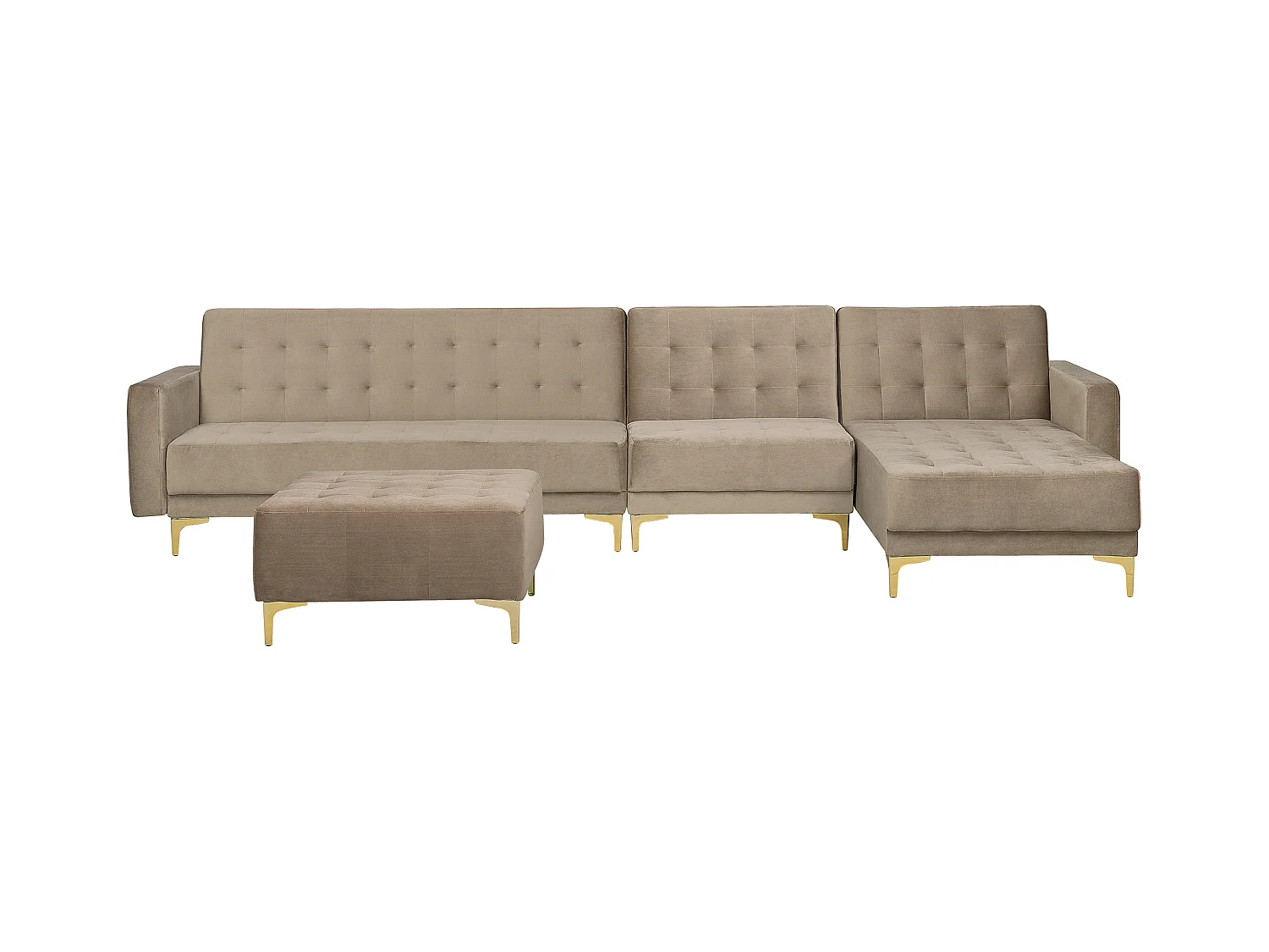 Canapé-lit d'angle modulable 5 places ABERDEEN Velours Beige sable avec ottoman Côté droite
