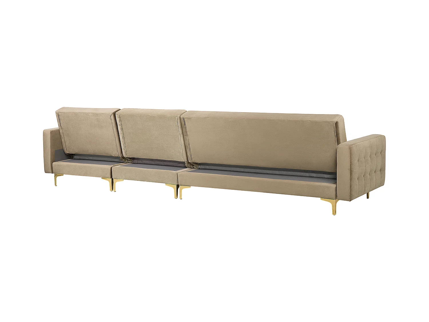 Canapé-lit d'angle modulable 5 places ABERDEEN Velours Beige sable avec ottoman Côté droite