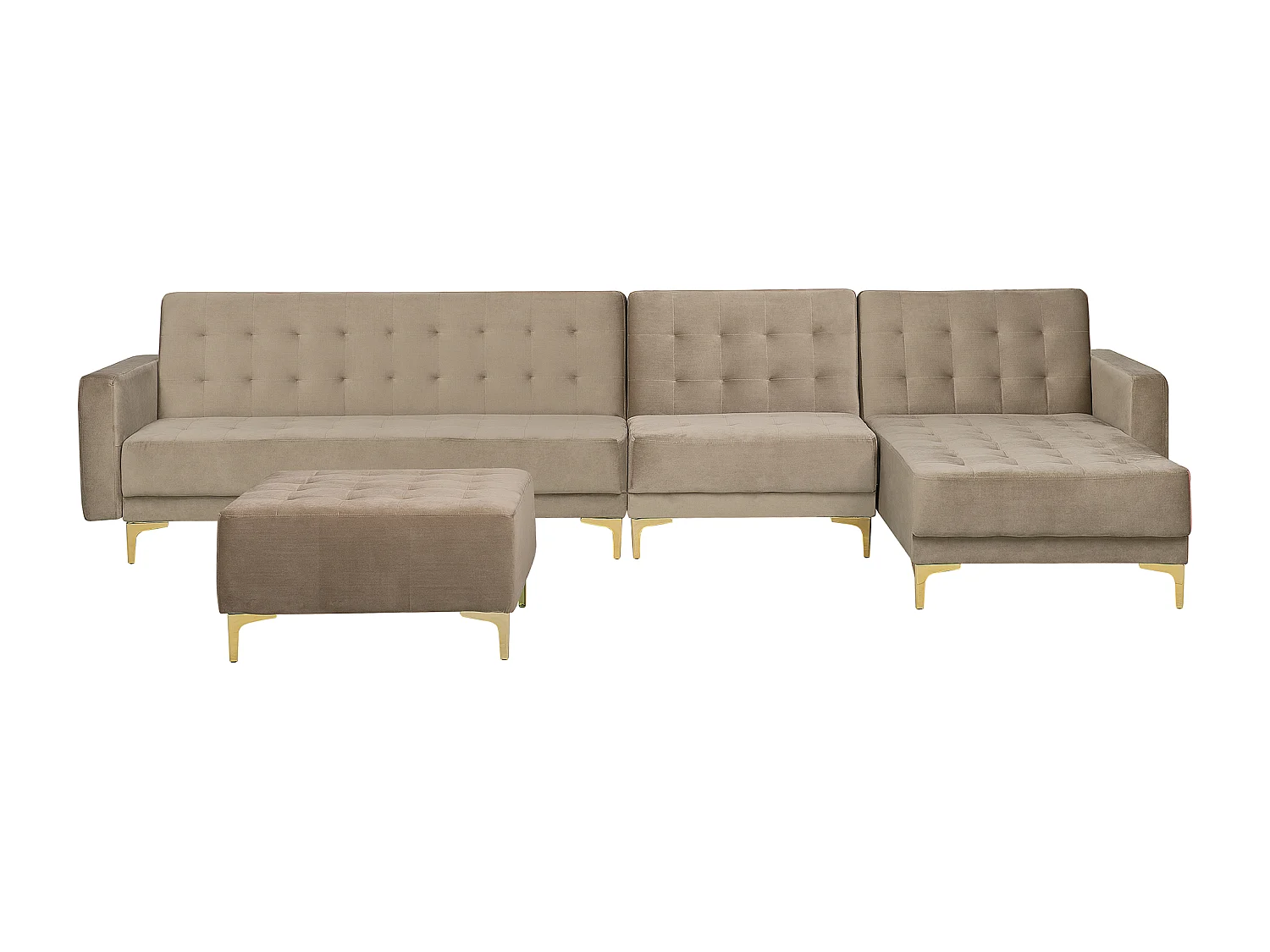Canapé-lit d'angle modulable 5 places ABERDEEN Velours Beige sable avec ottoman Côté droite
