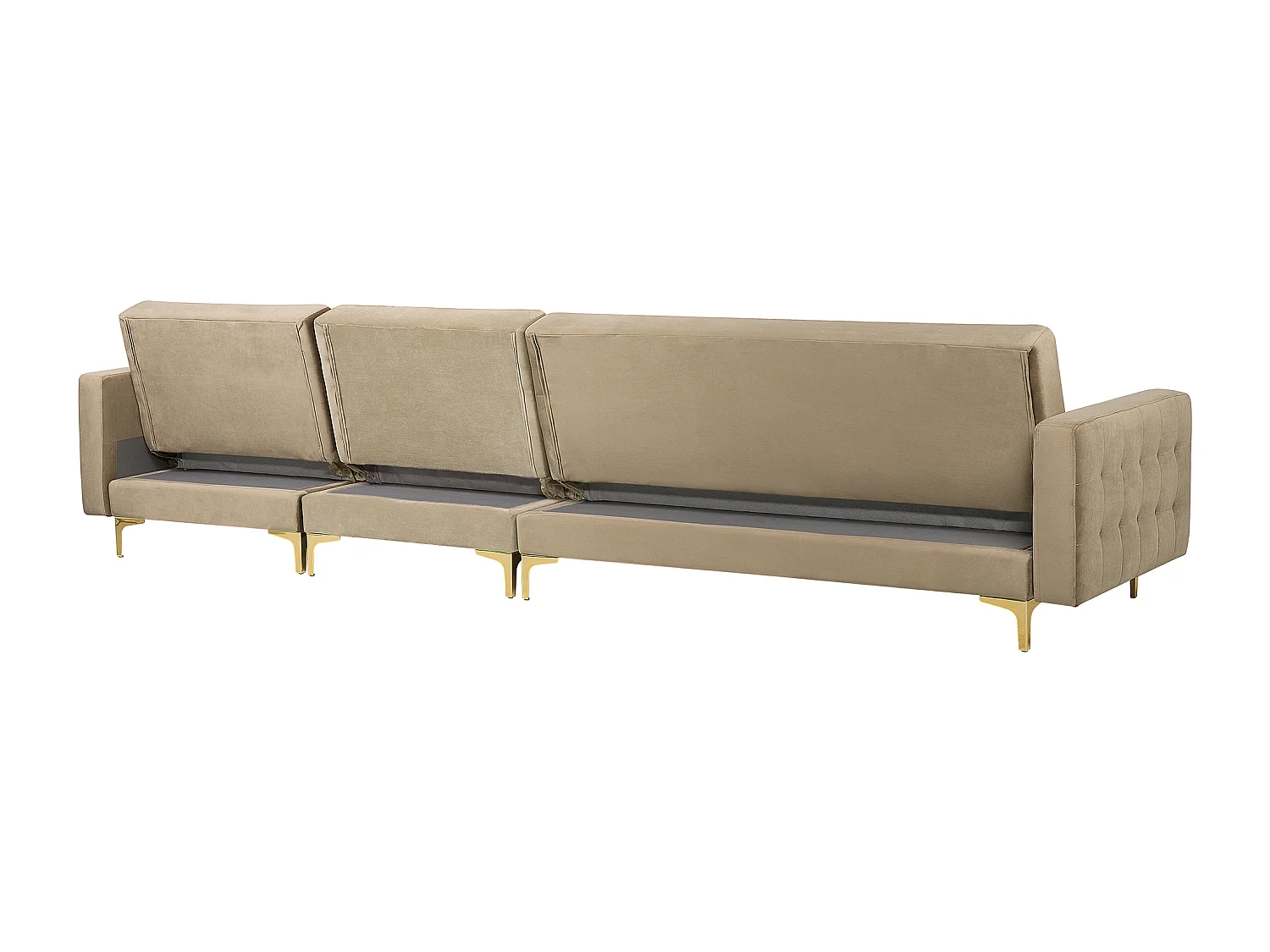 Canapé-lit d'angle modulable 5 places ABERDEEN Velours Beige sable avec ottoman Côté droite