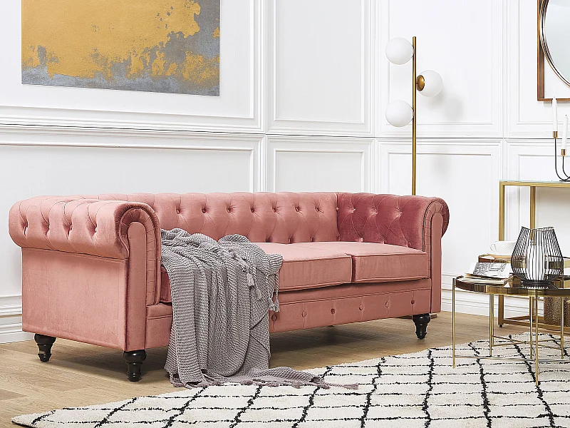 Divano CHESTERFIELD Velluto Rosa 3 posti