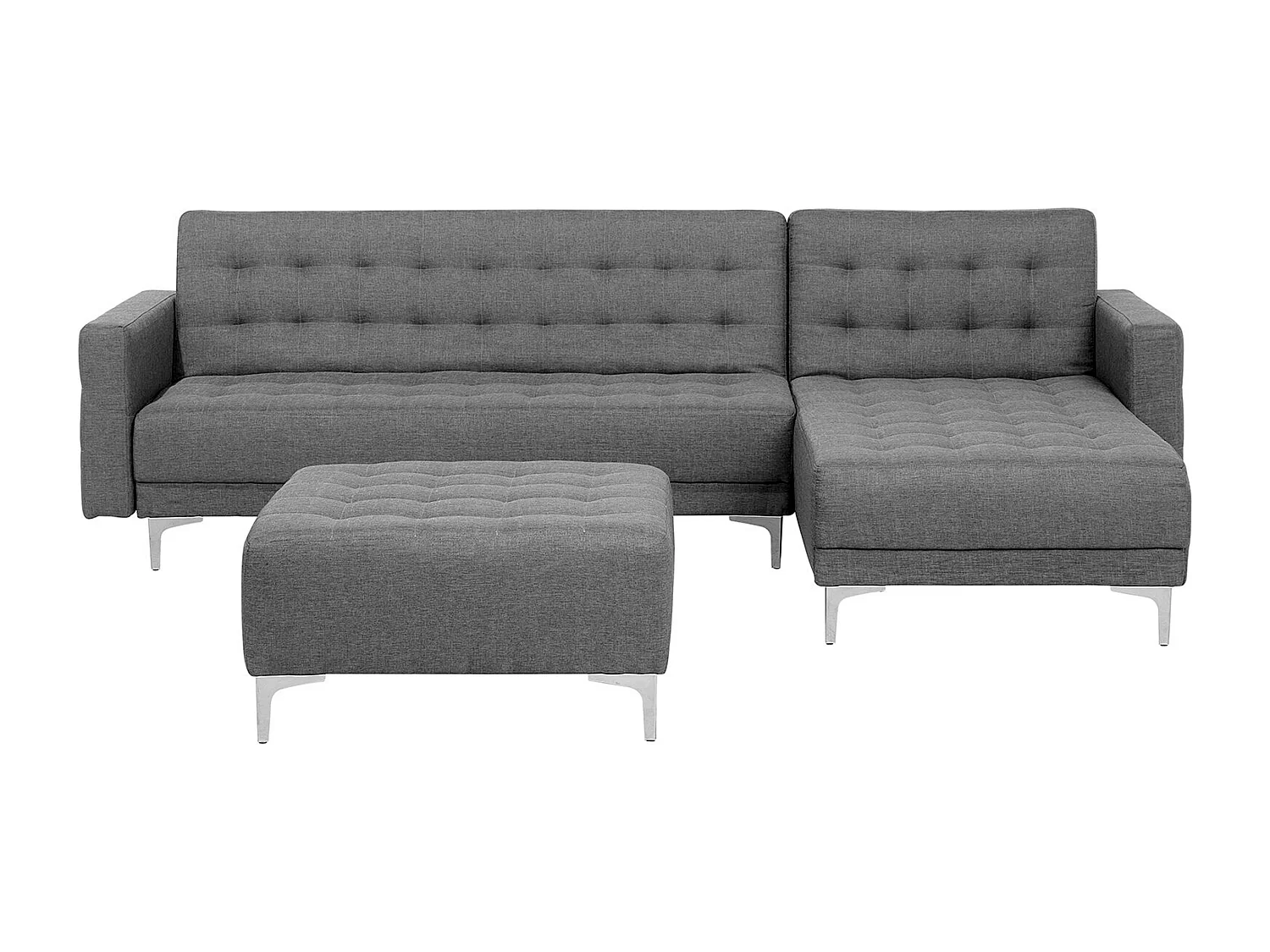 Canapé-lit d'angle modulable 4 places ABERDEEN Tissu Gris clair avec ottoman Côté droite