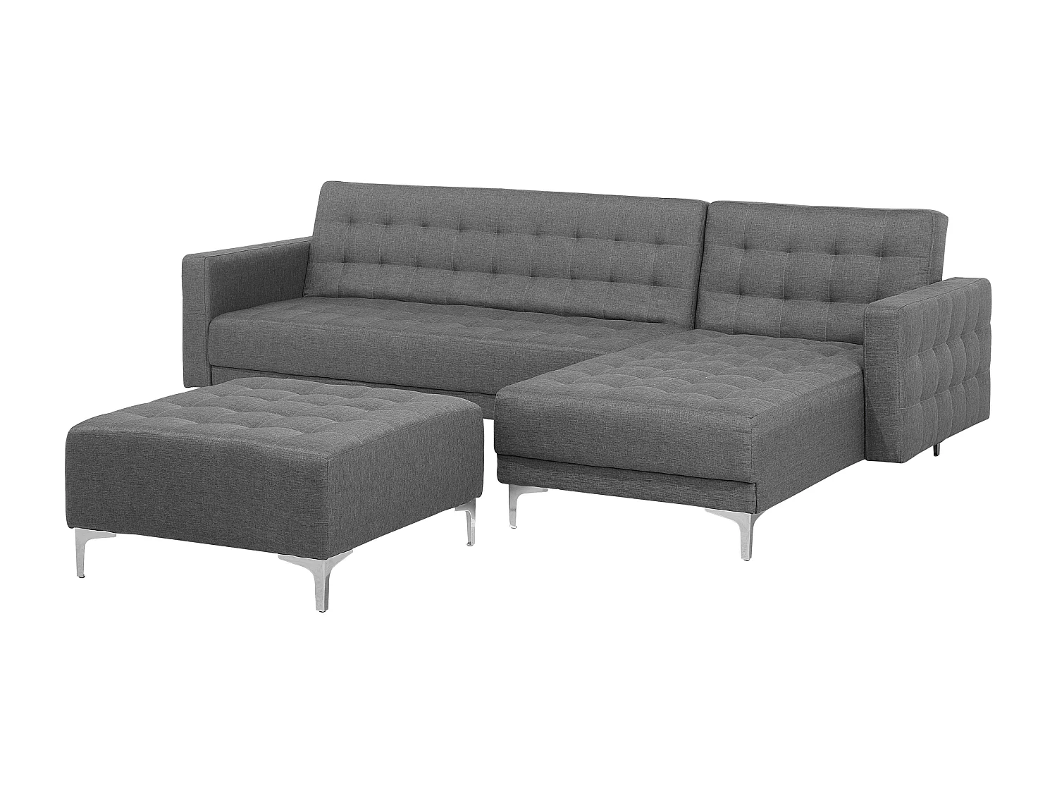 Canapé-lit d'angle modulable 4 places ABERDEEN Tissu Gris clair avec ottoman Côté droite