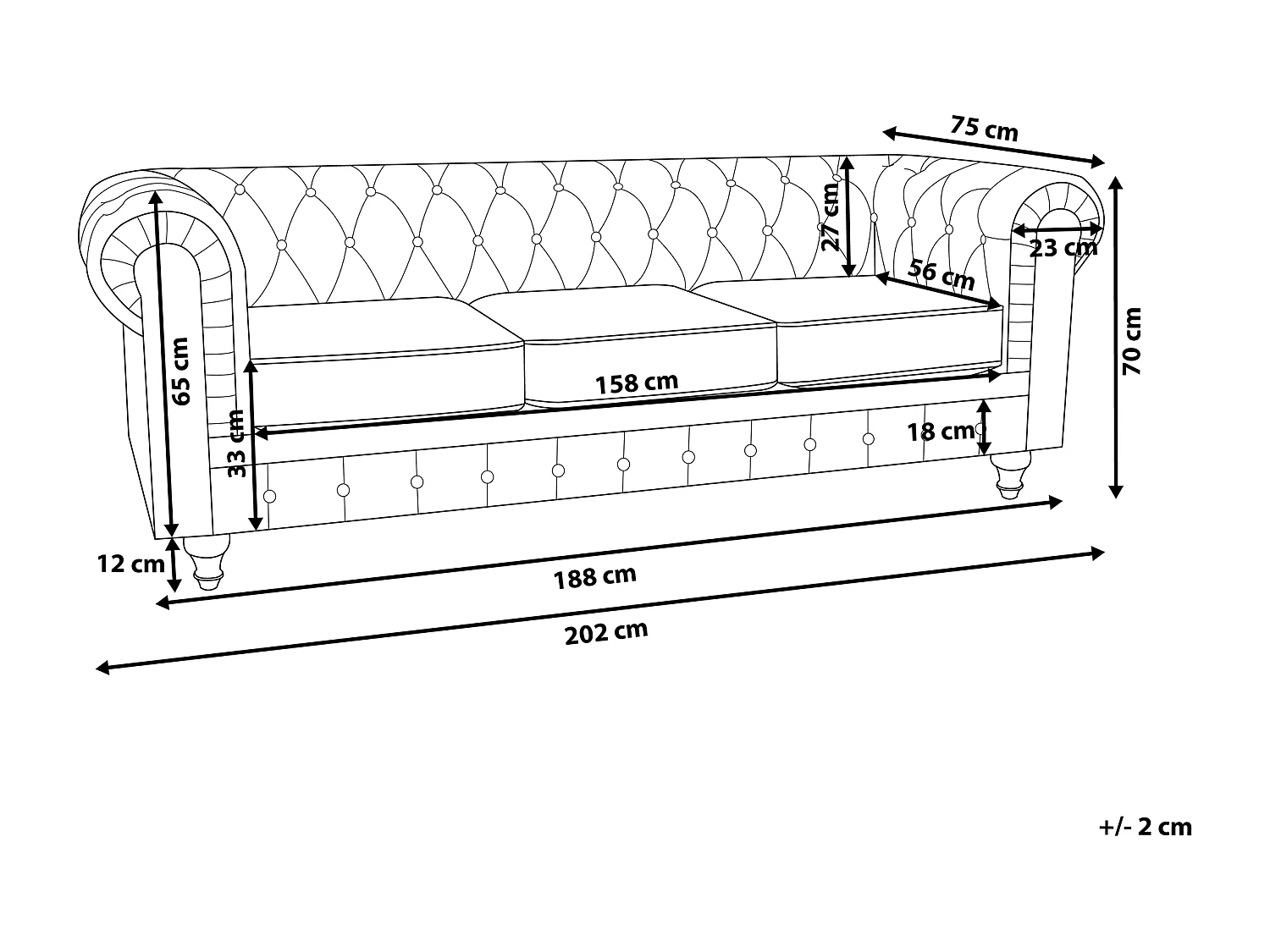 Glamouröses Polstersofa mit Armlehnen Knopfsteppung 3er-Sitzer Grau Chesterfield