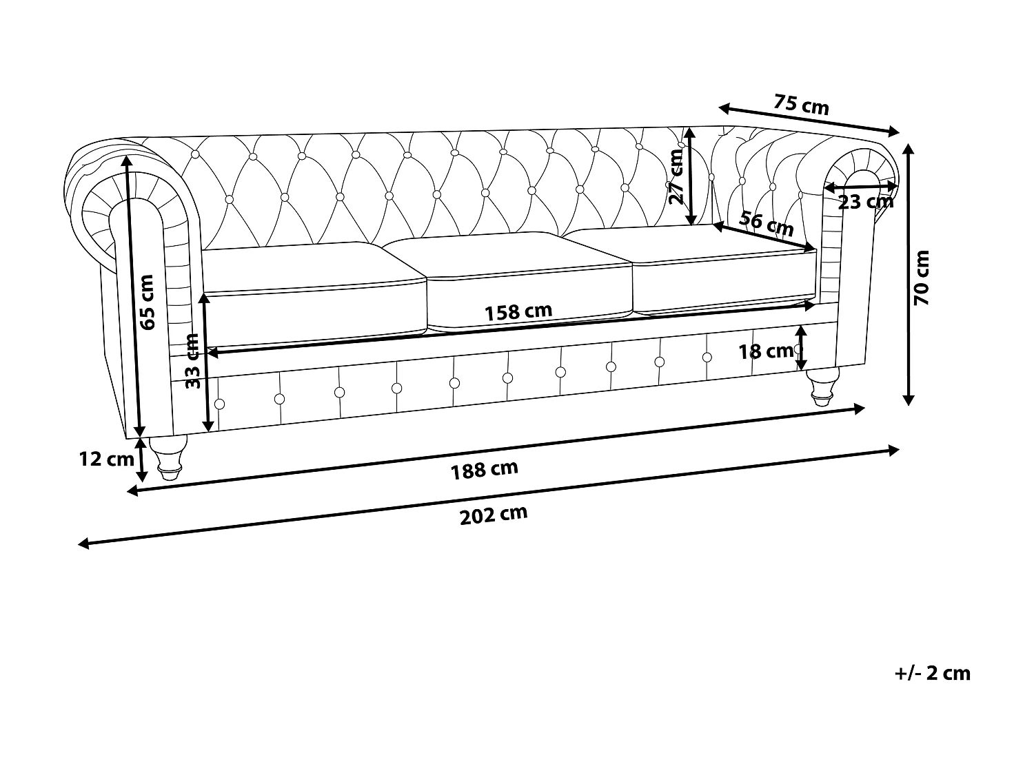 Divano CHESTERFIELD Tessuto Grigio grafite 3 posti