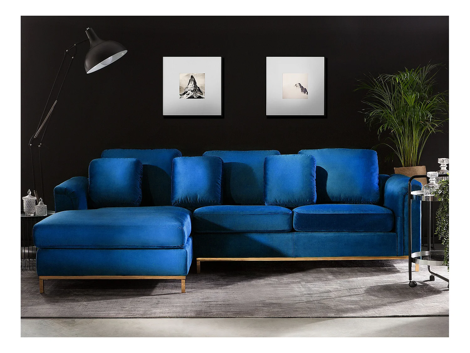 Canapé Angle à gauche en Velours Bleu Foncé Dossier Matelassé Housses Amovibles Oslo
