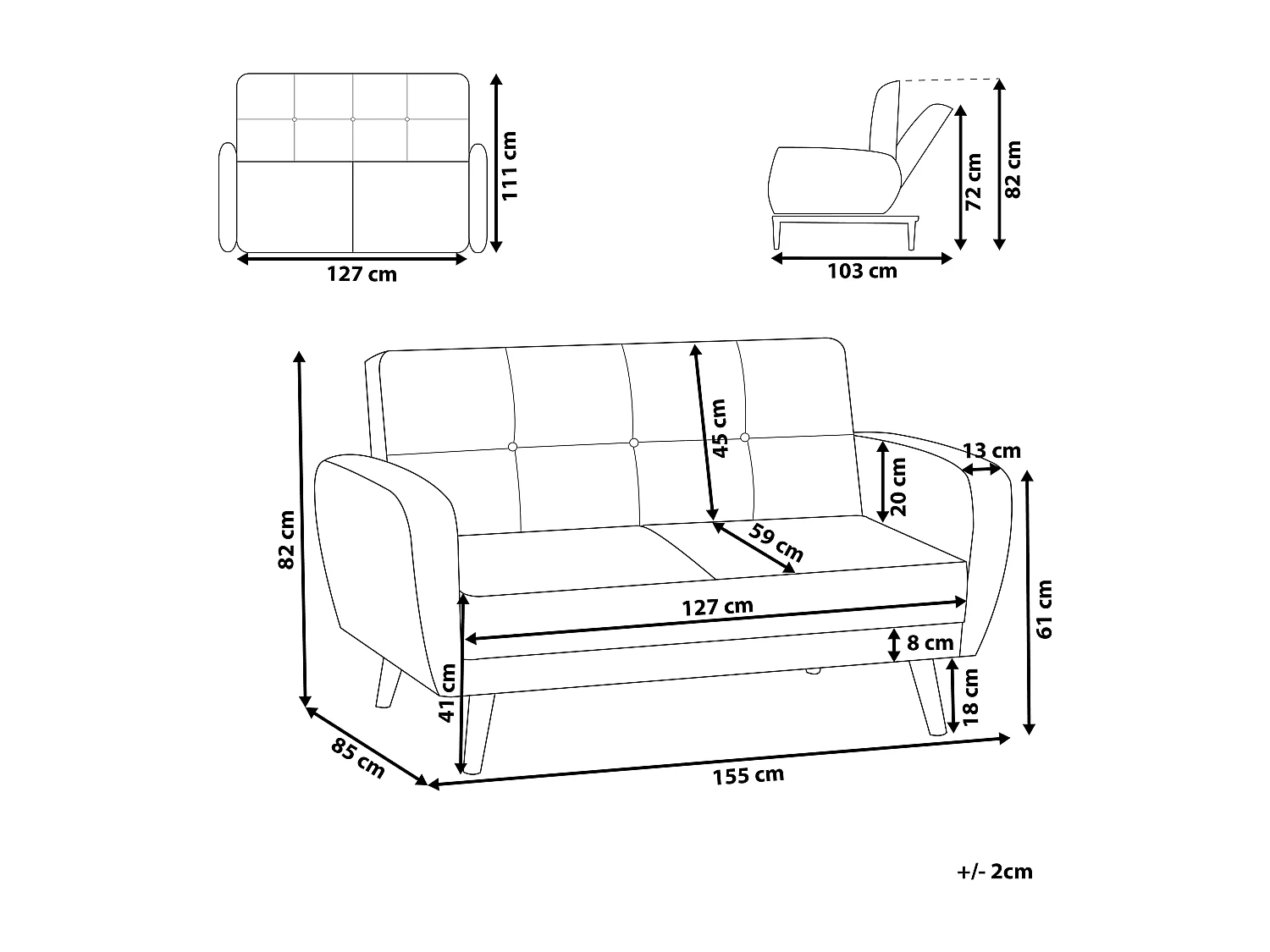 Sofa rozkładana FLORLI Czarny dla 2 osób