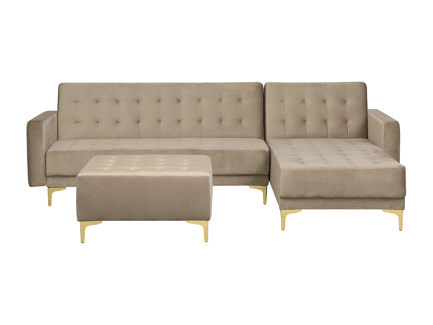 Canapé-lit d'angle modulable 4 places ABERDEEN Velours Beige sable avec ottoman Côté droite