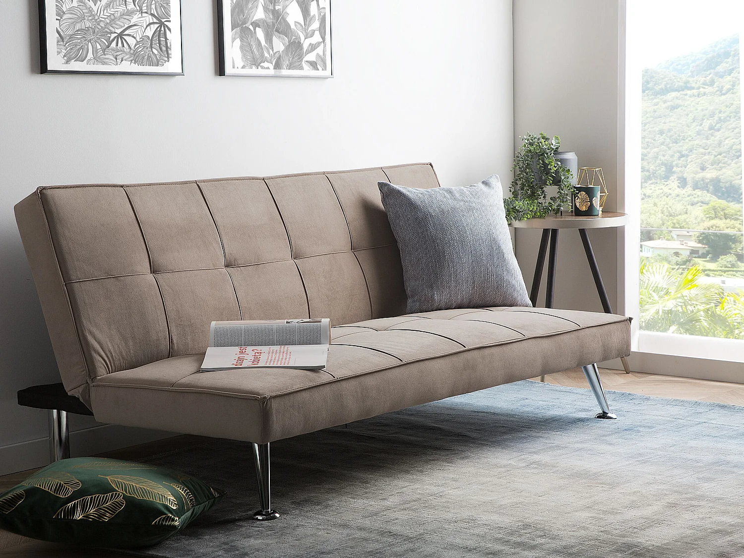 3-Sitzer Sofa mit Schlaffunktion Stoff sandbeige Schlafsofa ohne Armlehnen Hasle II