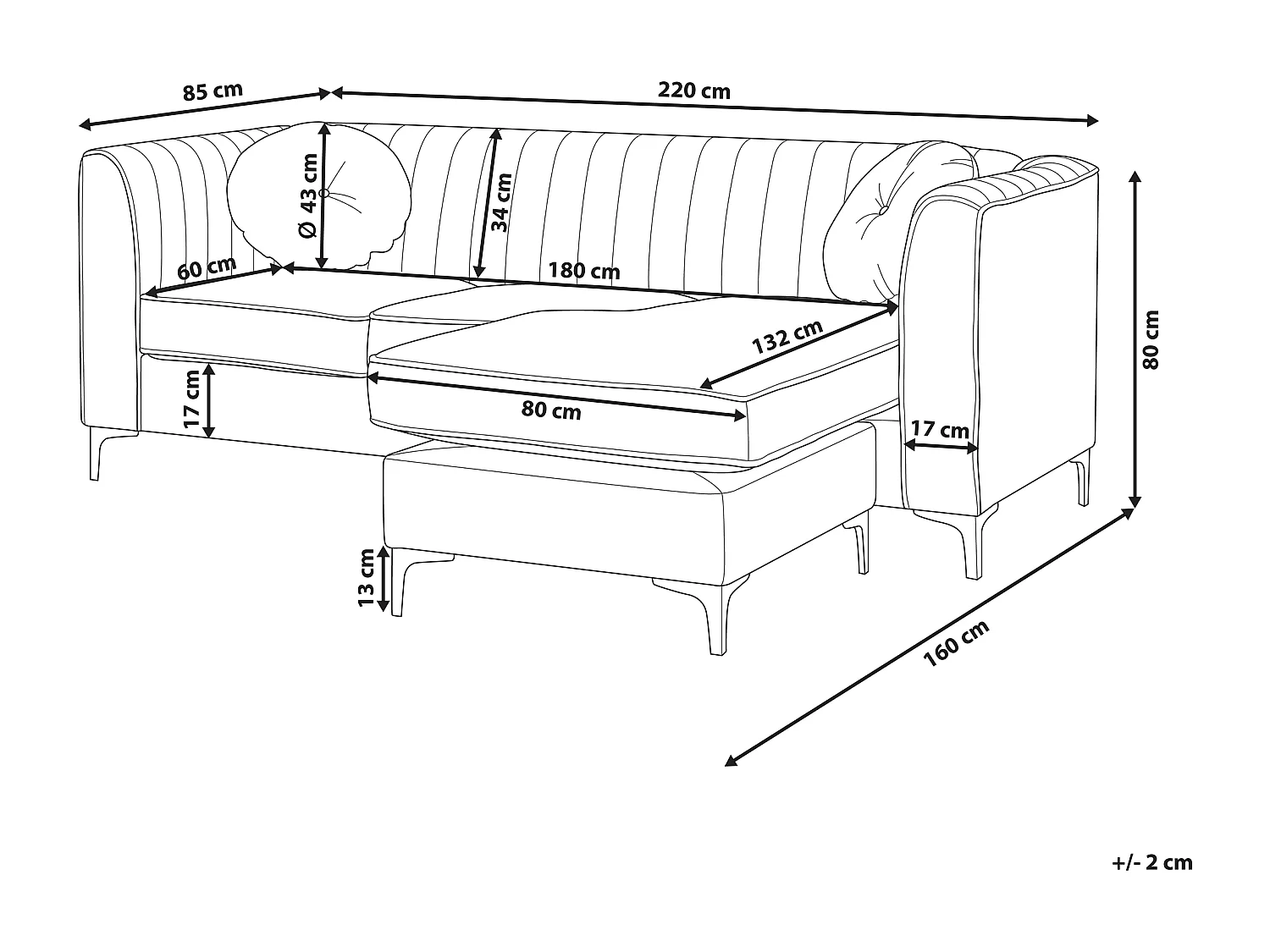Narożnik TIMRA Welur Granatowy dla 3 osób Lewostronny