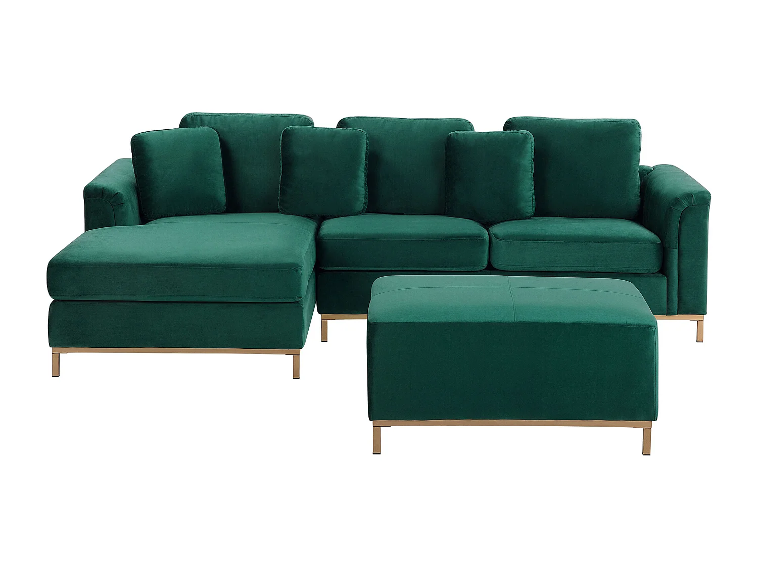 Canapé Angle à gauche en Velours Vert et Pouf Ottoman Housses Amovibles Oslo
