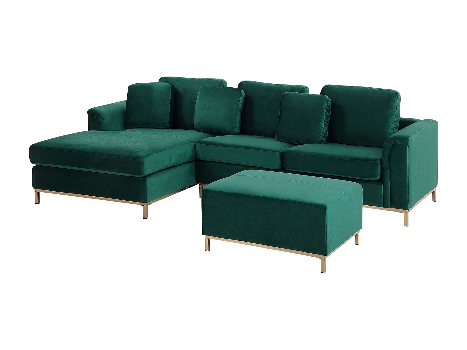 Canapé d'angle OSLO Velours Vert foncé avec ottoman 5 places Côté droit