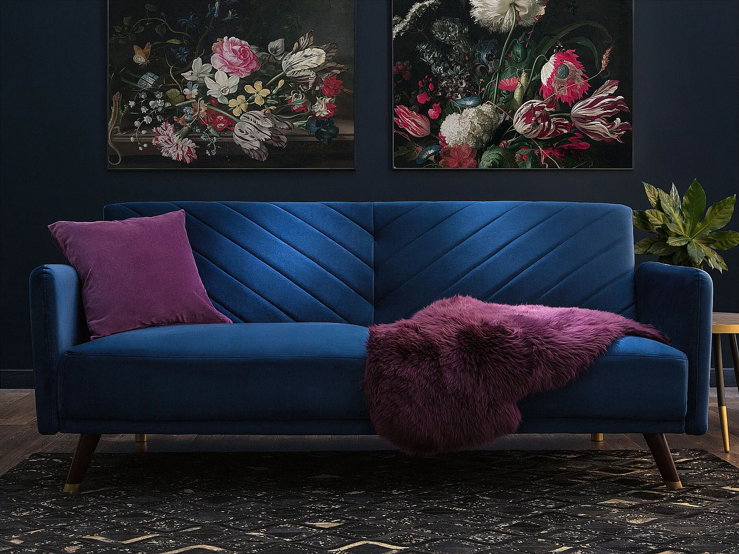 Canapé-lit 3 places SENJA Velours Bleu marine