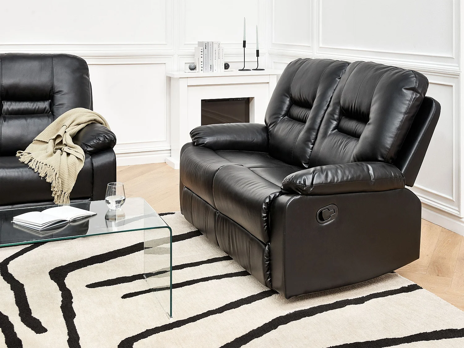 Canapé relax manuel 2 places BERGEN Cuir PU Noir