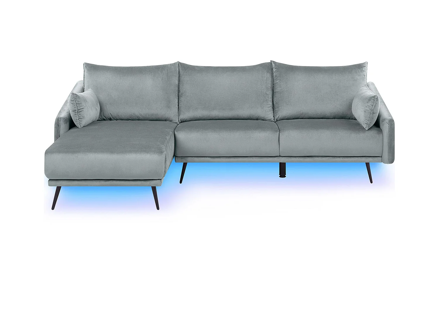 Canapé d'Angle - Varde - en Velours Gris avec LED Moderne pour 3 Personnes