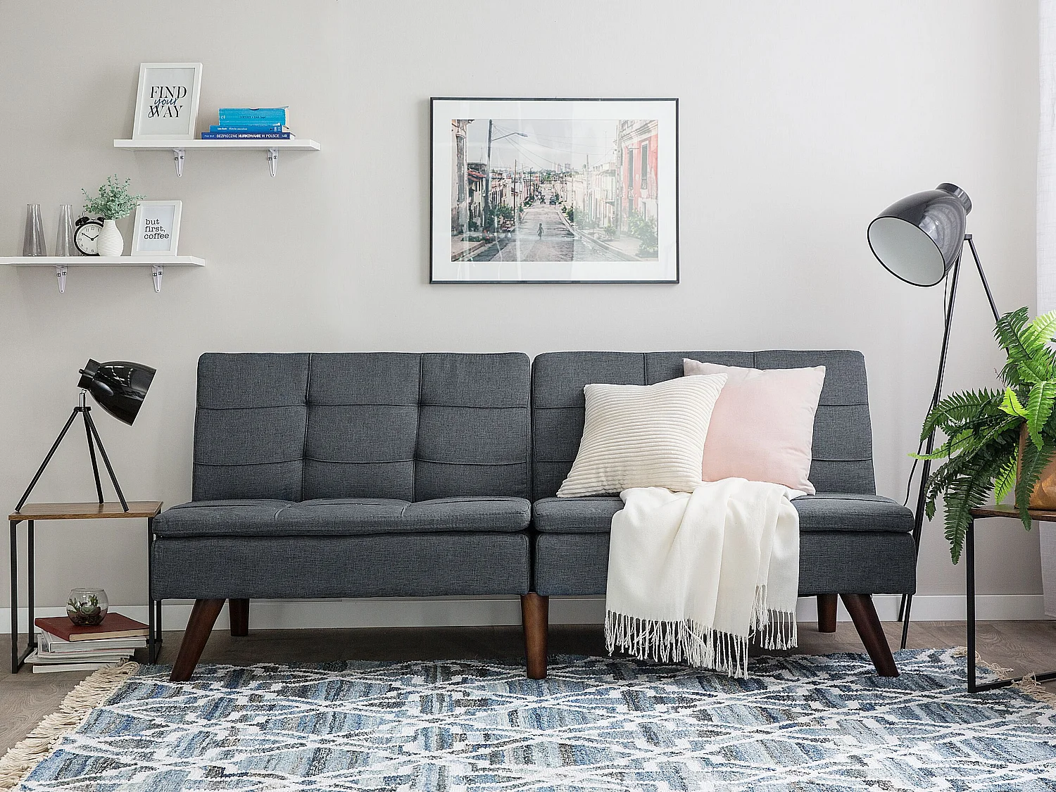 Slaapbank RONNE Stof Donkergrijs 3-zitter