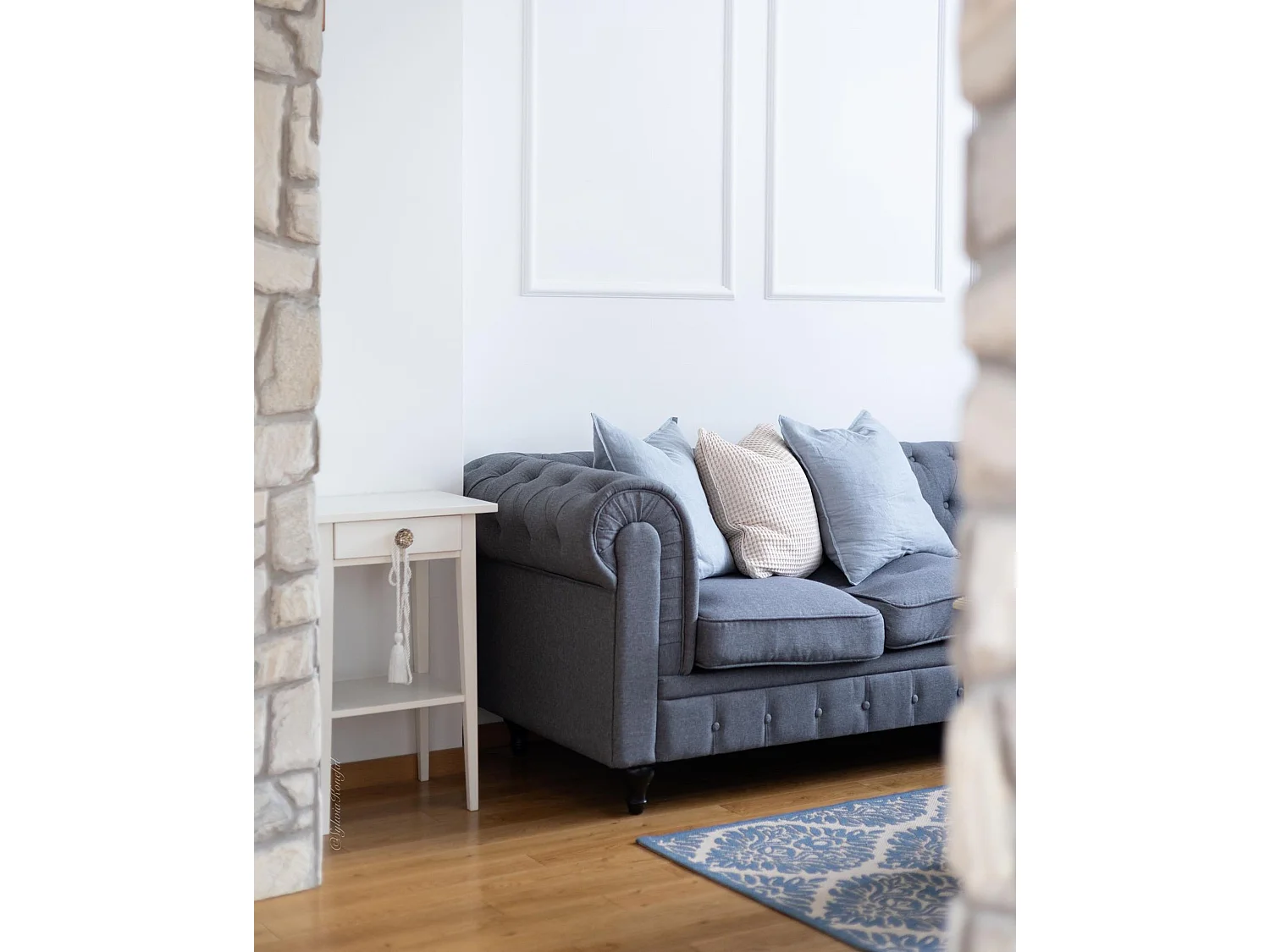 Sofa CHESTERFIELD Stoff Grau 3-Sitzer