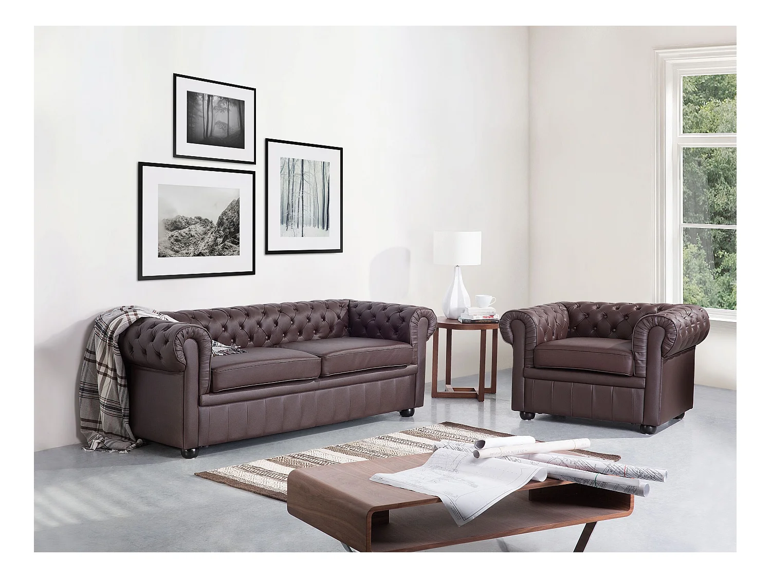 Bank CHESTERFIELD Leer Bruin 3-zitter