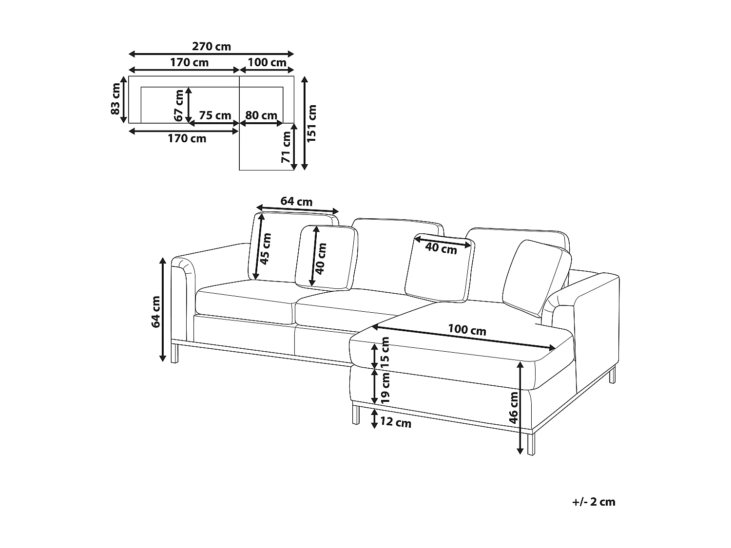 Canapé Angle à droite en Tissu Beige Dossier Matelassé Housses Amovibles Oslo