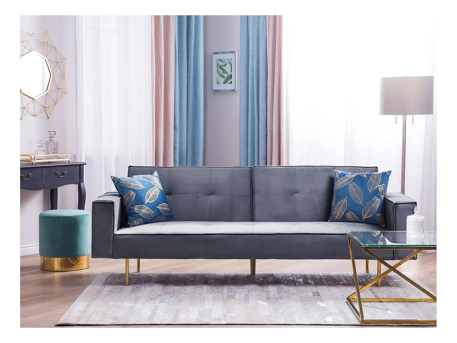 Schlafsofa VISNES Samtstoff Grau 3-Sitzer