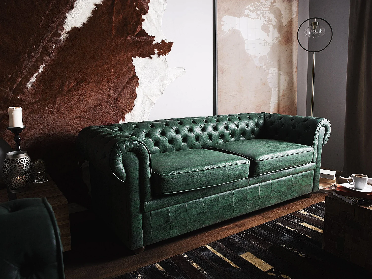 Divano CHESTERFIELD Pelle sintetica Verde 3 posti