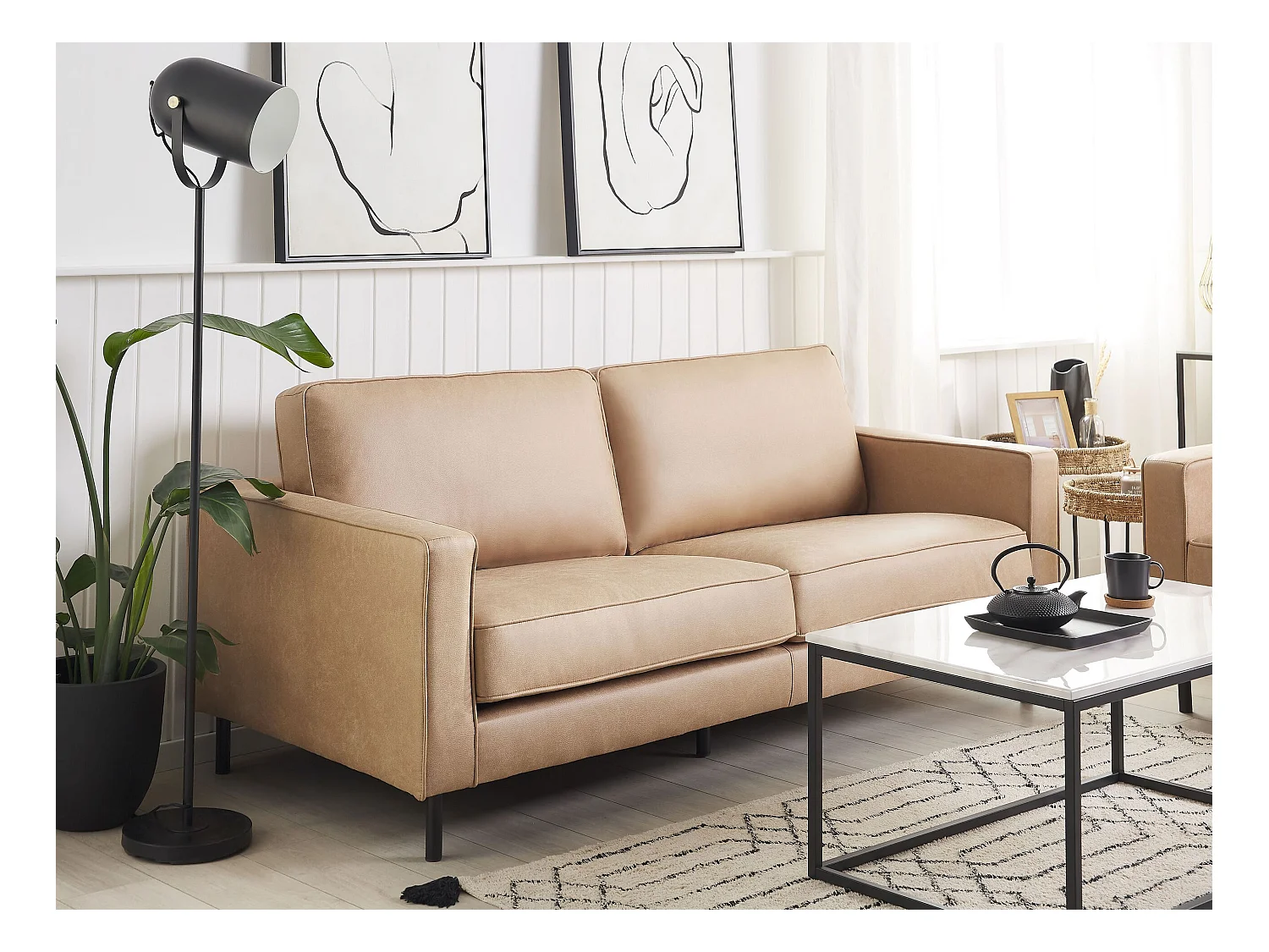 Bank SAVALEN Kunstleer Beige 3-zitter