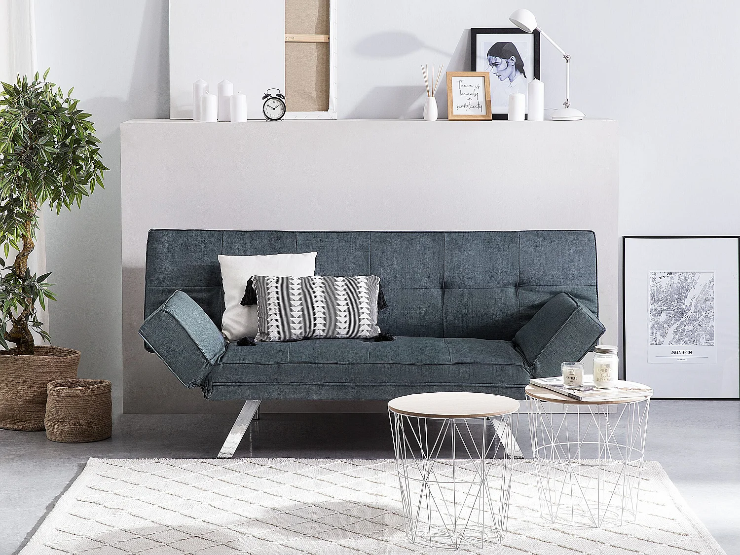 Sofá-cama BRISTOL Tecido Azul escuro 3 lugares