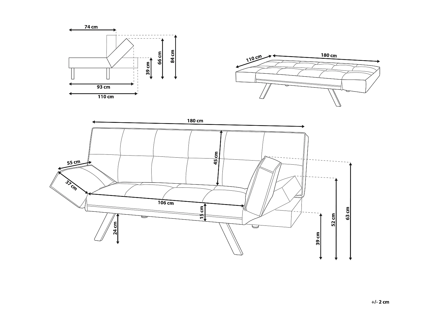 Sofá-cama BRISTOL Tecido Azul escuro 3 lugares