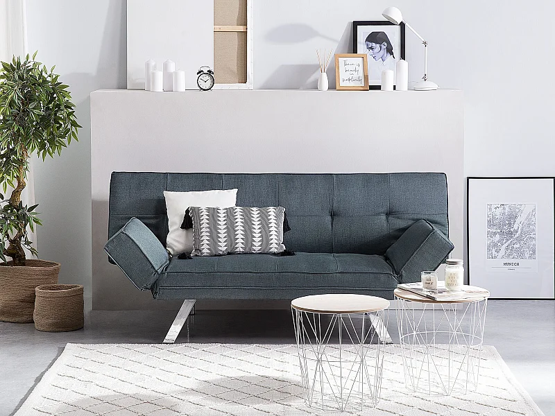 Canapé-lit 3 places BRISTOL Tissu Bleu foncé