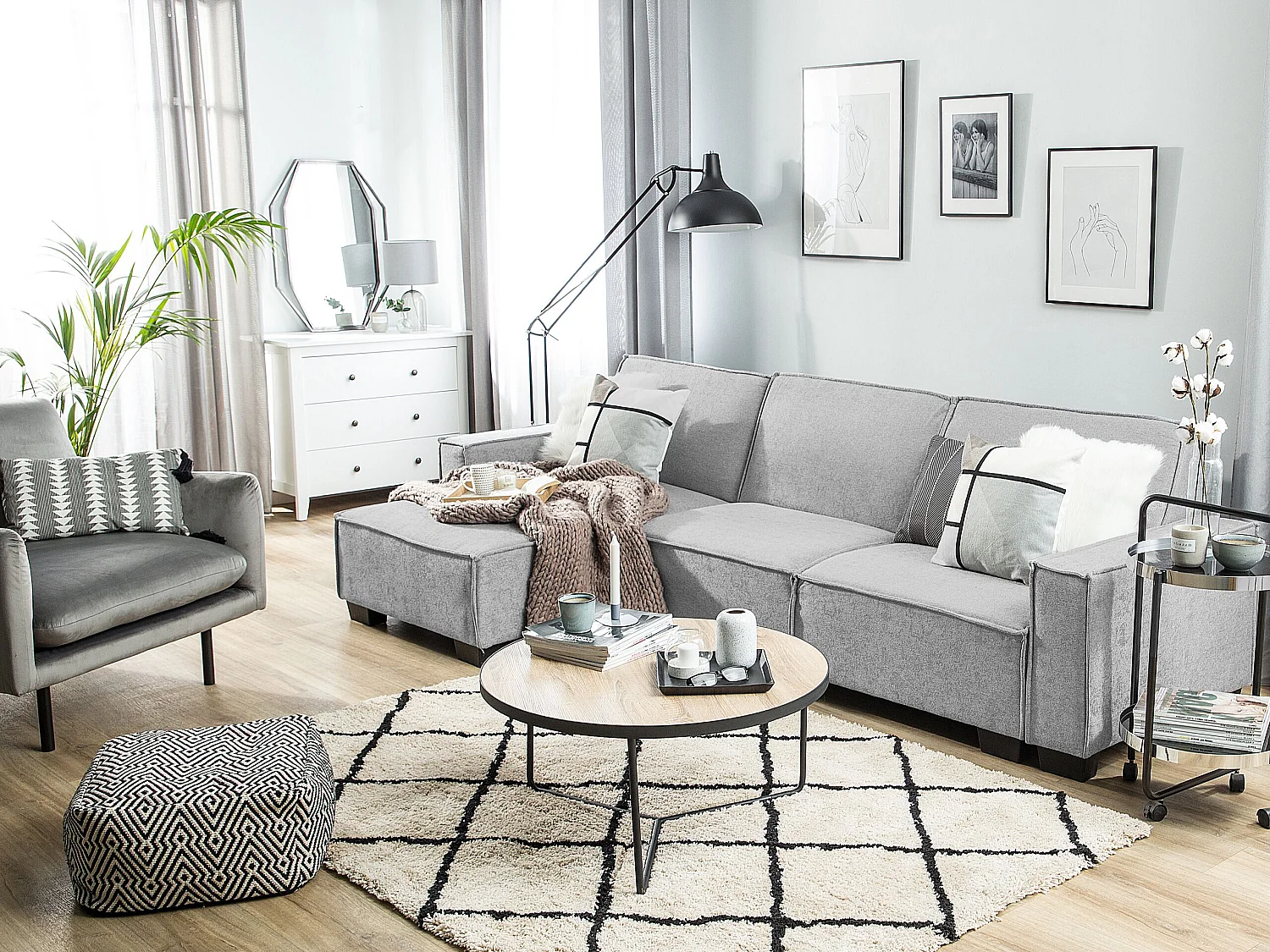 - Canapé Angle à gauche - Romedal - Tissu, Gris Clair