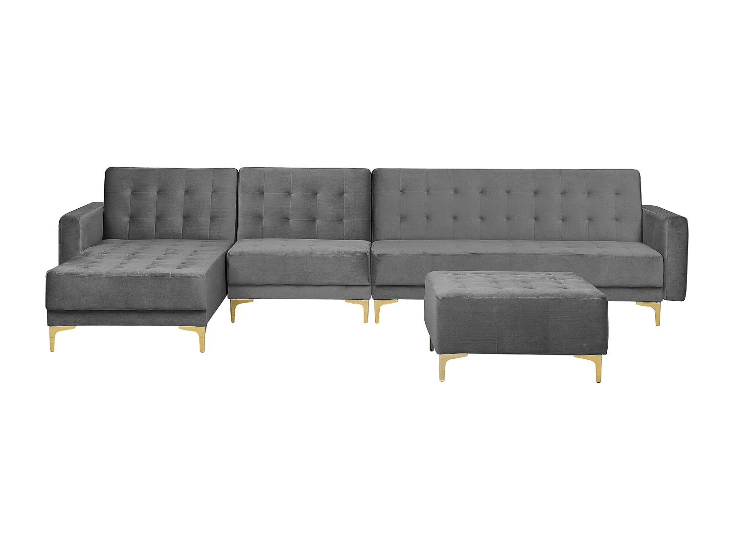 Modulaire hoekslaapbank ABERDEEN Fluweel Grijs Met ottomaan 5-zitter Rechterzijde
