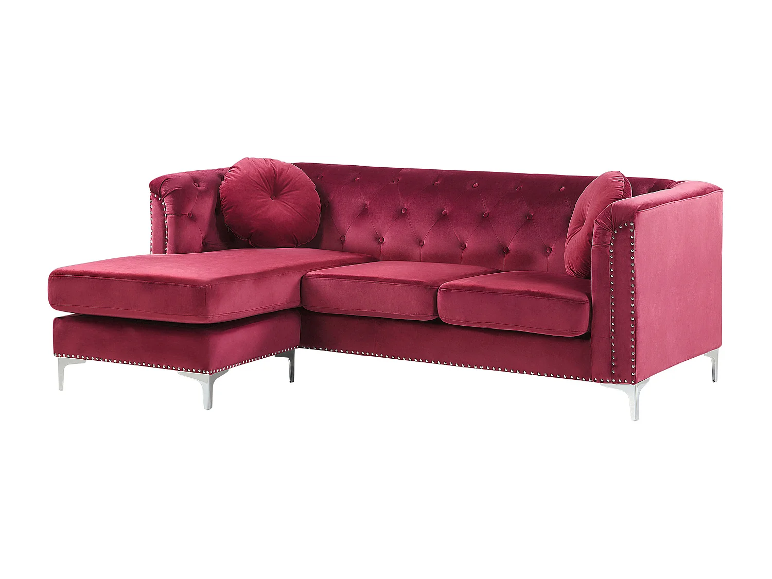 Canapé d'Angle Côté Droit - Flen - en Velours, Rouge Bordeaux