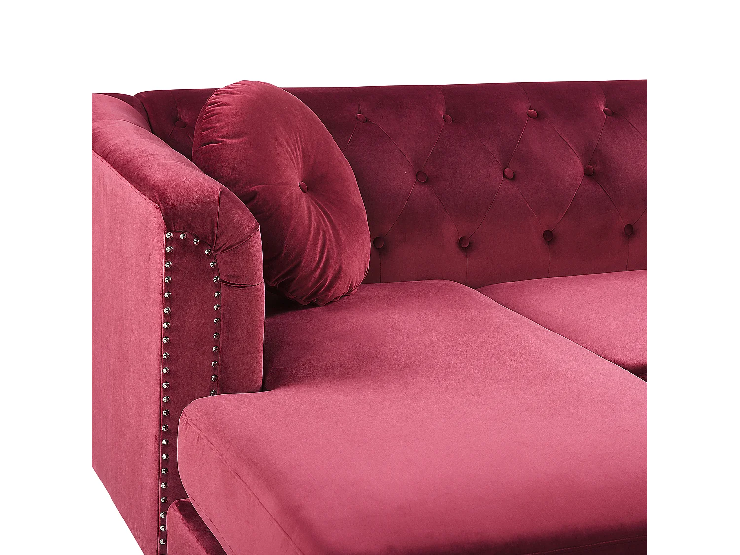 Canapé d'Angle Côté Droit - Flen - en Velours, Rouge Bordeaux