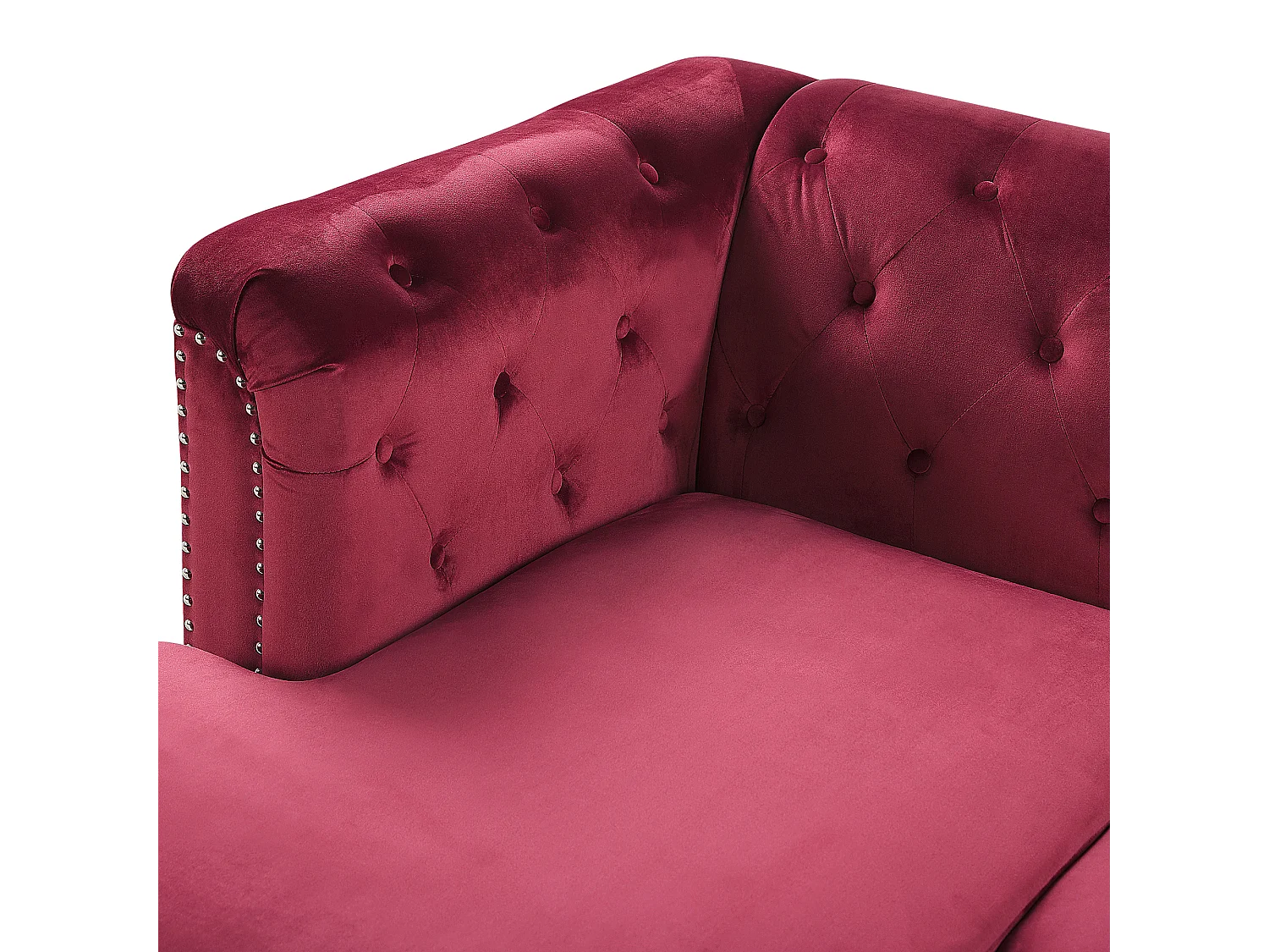 Canapé d'Angle Côté Droit - Flen - en Velours, Rouge Bordeaux