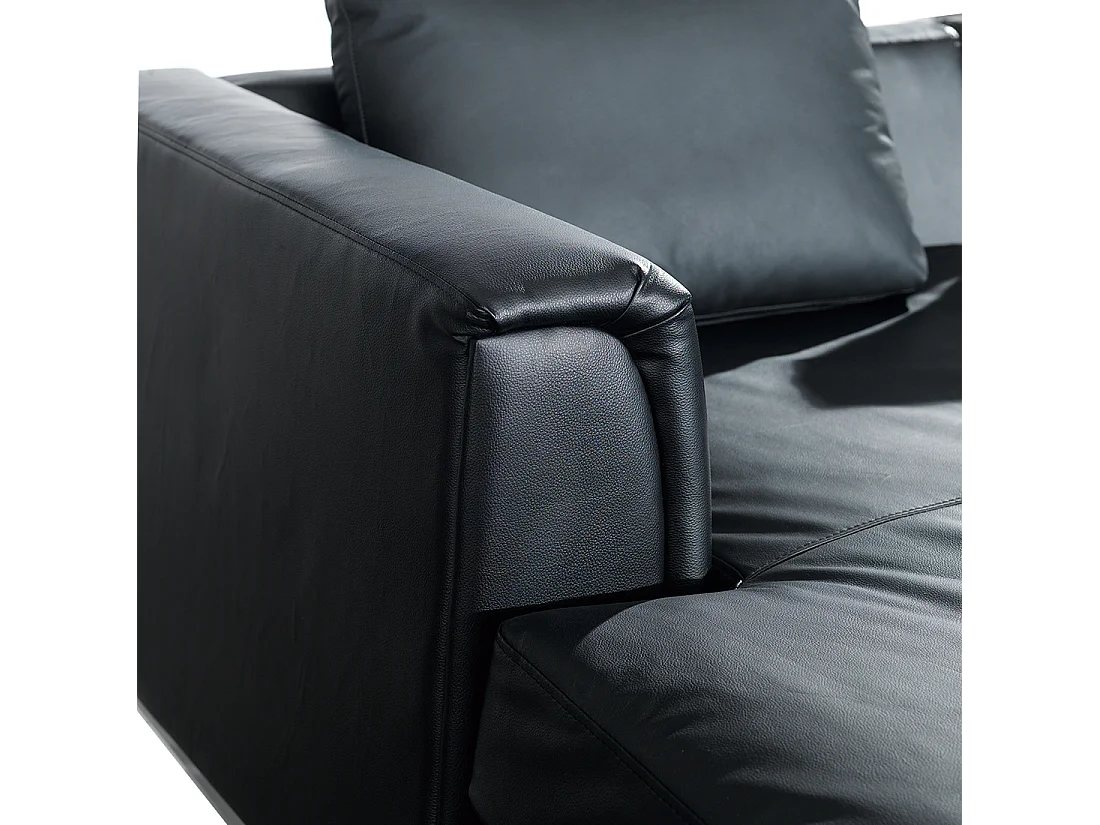 Canapé Angle à Droite en Cuir Véritable Noir Dossier Matelassé Housses Amovibles Oslo