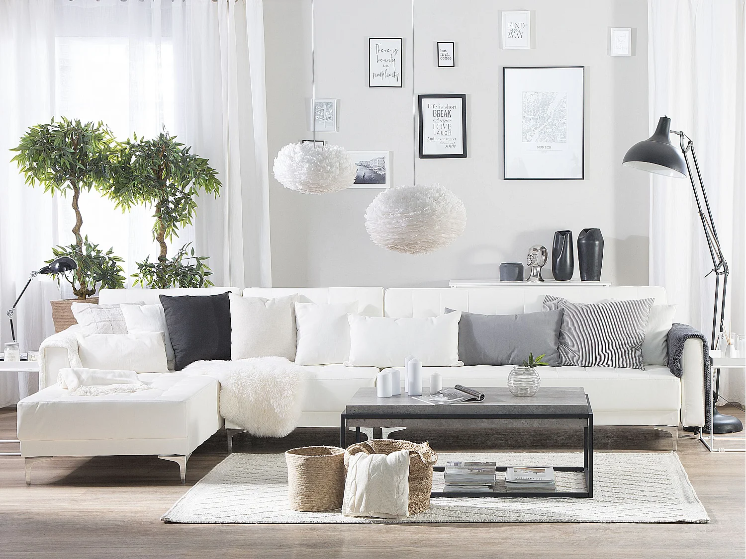 Canapé-lit d'angle modulable 5 places ABERDEEN Cuir PU Blanc Côté droit