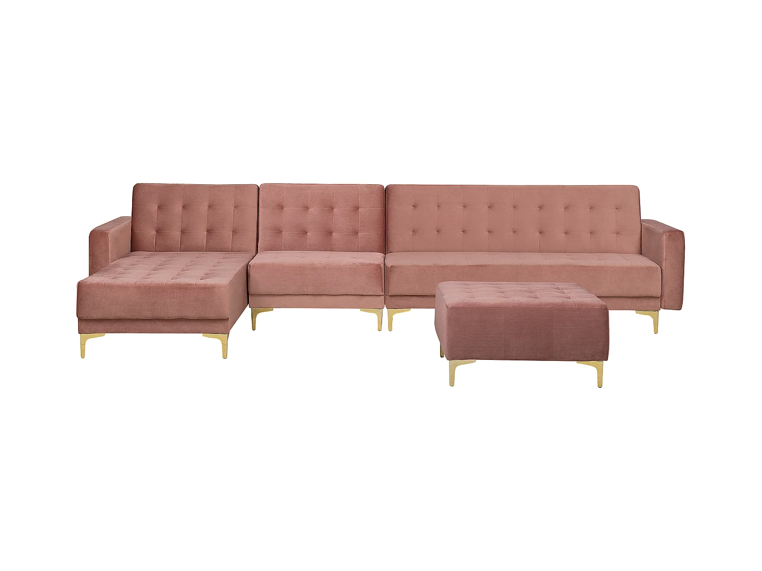 Sofá-cama de canto modular ABERDEEN Veludo Rosa com repousa-pés 5 lugares à direita