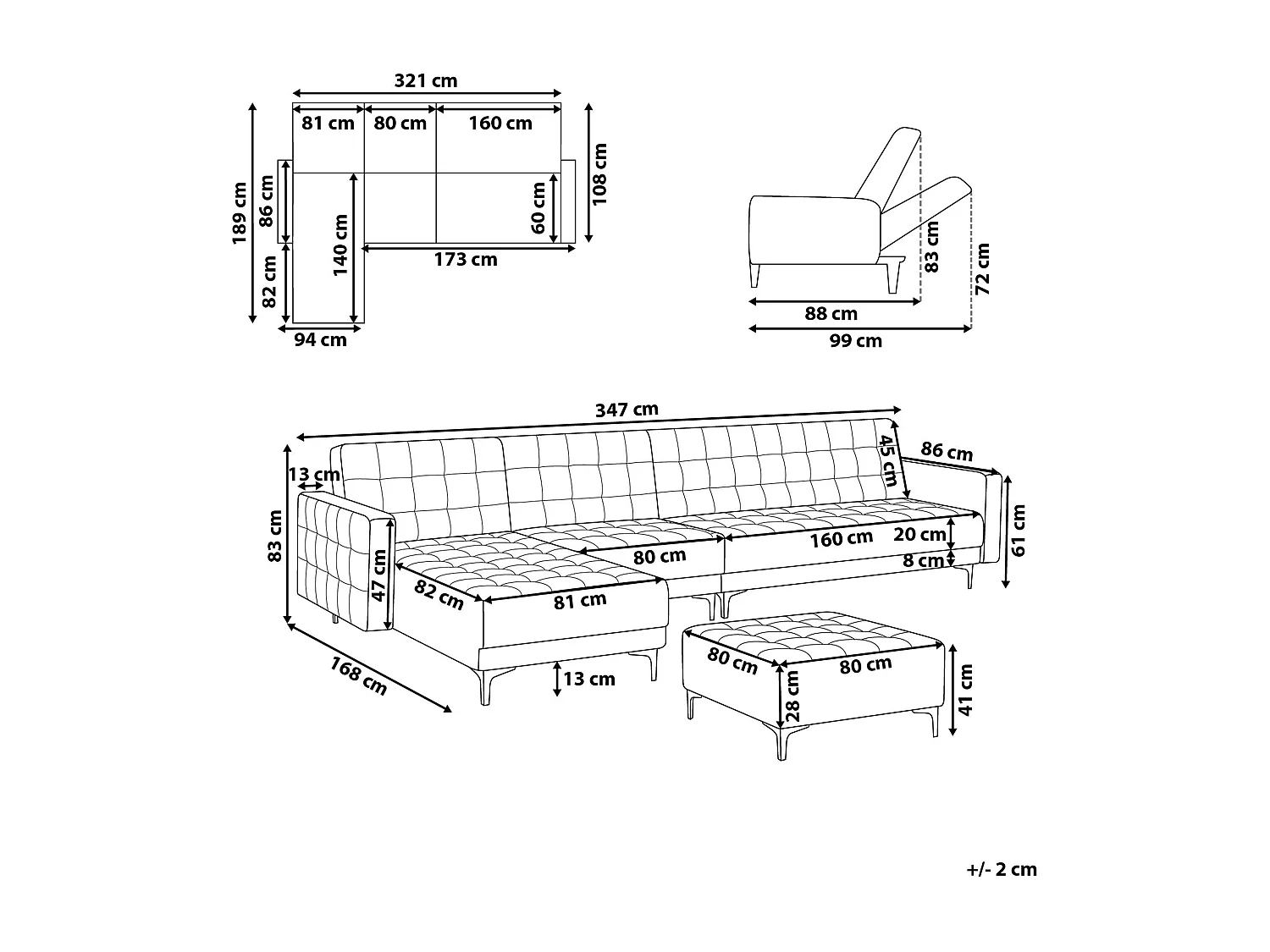 Sofá-cama de canto modular ABERDEEN Veludo Rosa com repousa-pés 5 lugares à direita