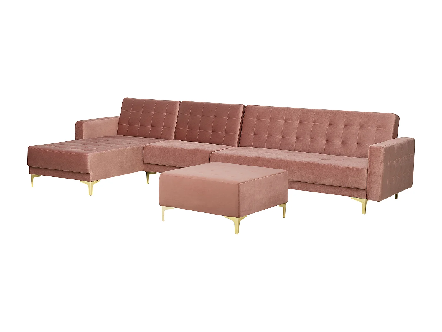 Sofá-cama de canto modular ABERDEEN Veludo Rosa com repousa-pés 5 lugares à direita