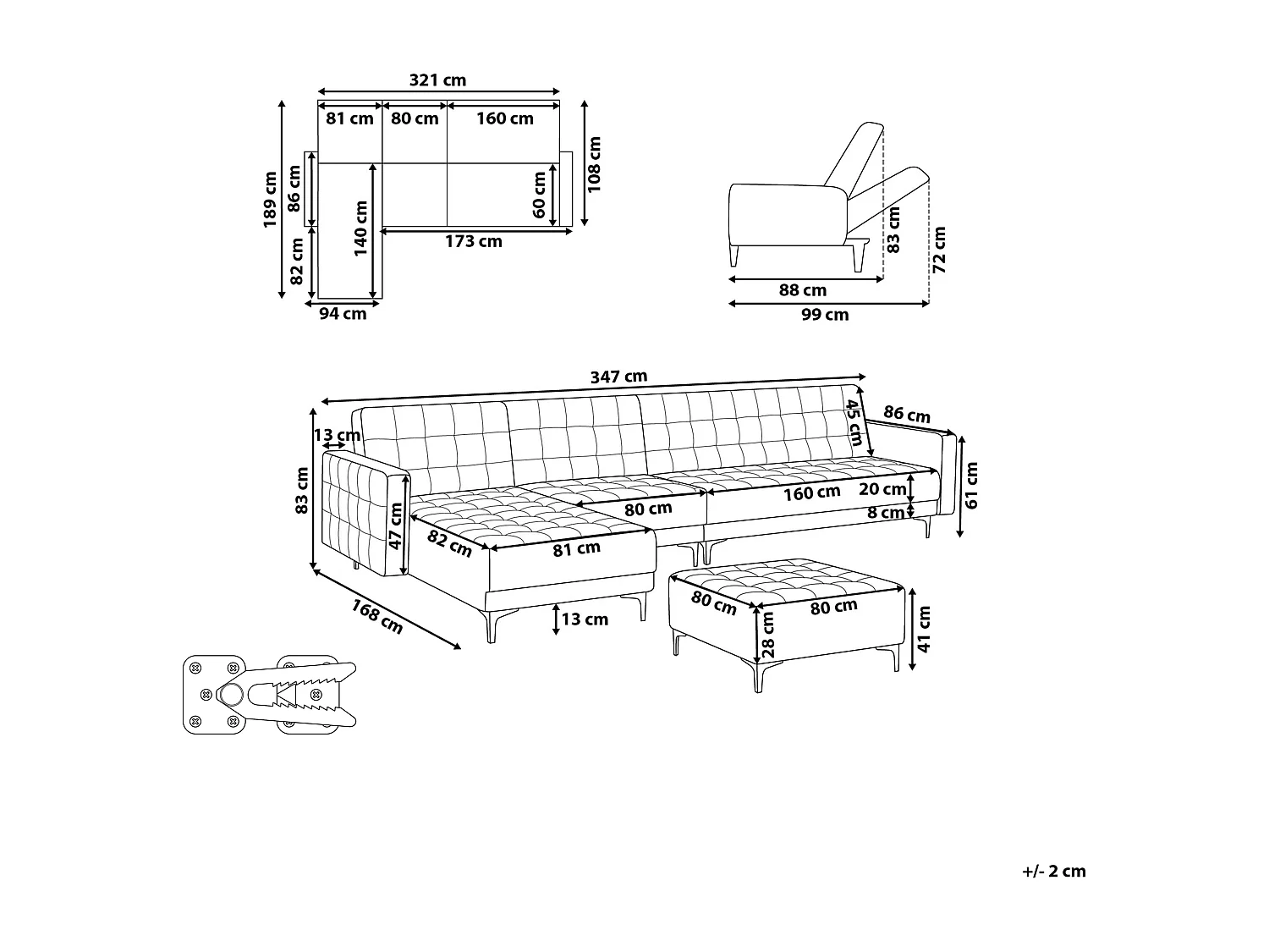 Sofá-cama de canto modular ABERDEEN Veludo Rosa com repousa-pés 5 lugares à direita
