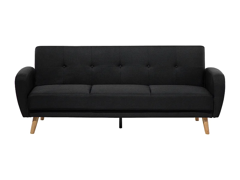 3-Sitzer Sofa Stoffbezug schwarz mit Schlaffunktion Holzbeine Schlafsofa Florli