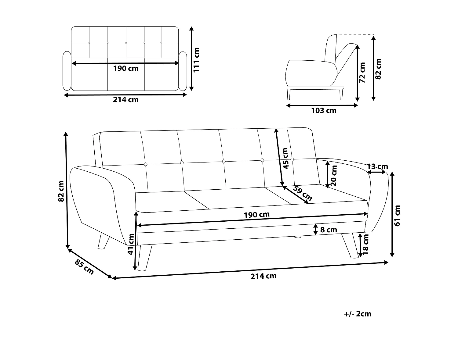 Sofá cama FLORLI Tela Negro 3 plazas